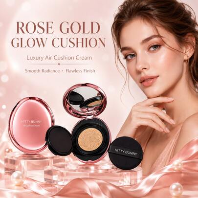JOJO DIARY Crema BB Oval Rose Gold Cushion, Hidratante & Humectante, Cubre Fácilmente Imperfecciones, Manchas, Ojeras & Acné, Larga Duración de 12 Horas, Resistente al Agua & al Sudor, Crea un Look de Maquillaje Natural & Claro, Apta para Todo Tipo de Piel