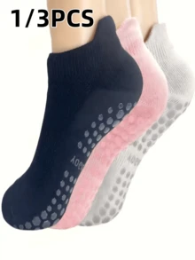 3雙女款防滑瑜伽襪，適用於皮拉提斯與健身房，吸濕透氣運動襪，附緩衝鞋底，彈性抓地設計，四季舒適，黑色，皮拉提斯地板襪，僅適用於健身愛好者 - 彩色 - 查看 2