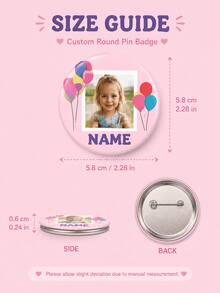 1 pieza Insignia redonda personalizada con foto y nombre con diseño de globos de colores, botón de retrato personalizado para niños para mochila, chaqueta, bolsa escolar o fiesta - Multicolor - Ver 5