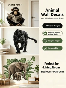 Wind Realistic Animal Series Wall Stickers, Removable And Traceless Self-Adhesive Waterproof Stickers, Gorilla Bathroom Sticker, Fridge Makeover Sticker, Elephant Green Plant Living Room Soft Decoration - Wall Stickers - View 1