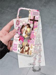1pc Fashion Text Cross Jesus Phone Case Protective Cover, Bowknot Lanyard, Soft TPU Shockproof Anti-Drop Full Coverage Phone Case, Compatible With Iphone17/17Air/17pro/17promax/16/16plus/16pro/16Promax/15/14Plus/13/12/11 Protective Shell, Thickened Anti-Scratch Leather Texture Phone Protective Case - Multicolor - View 4