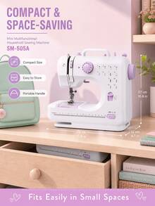 SOKANY Mini Máquina de Coser Eléctrica Portátil, 12 Puntadas, Velocidad Ajustable, Luz LED Integrada, Modos Dual Eléctrico y Manual, Incluye Pedal de Pie y Juego de Bobinas, Adecuada para Reparación de Ropa, Manualidades DIY y Principiantes - Púrpura malva - Ver 10