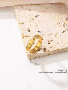 Geometric Square Belt Buckle Textured Ring, 18K Gold Plated/304 Stainless Steel, Women's Stackable High-End Minimalist Niche Jewelry - Belt Buckle - View 6
