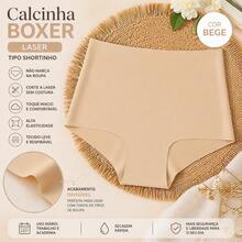 Calcinha Boxer Feminina Sem Costura Laser Corte a Laser Tipo Shortinho Conforto Invisível - Bege - Visão 5