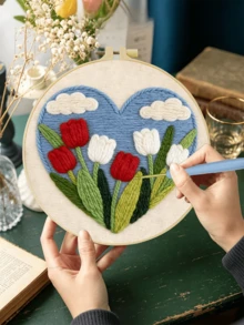 DIY Punch Needle Embroidery Set For Beginners. Includes Punch Needle, Thread, Manual, Hoop & Pre-Printed Fabric. Colorful Floral Landscape Patterns. Creative Craft For Wall Decor & Gifting. 2D Printed Set. 20x20cm/7.87in. - 20 X 20 cm - View 4