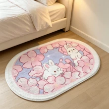 1 Oval Bathroom Mat Featuring A Cherry Blossom And White Rabbit Pattern; Suitable For Indoor And Outdoor Use. | Versatile Use: Ideal For Home Decor, Floor Mats, Bedroom Rugs, Kitchen Mats, Home Accents, Entryway Mats, Non-Slip Bathroom Mats, And Vaca - Multicolor - View 7