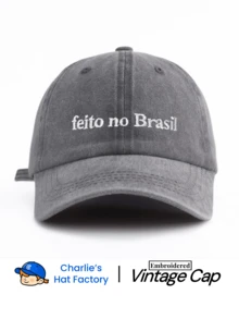 1件中性復古水洗棒球帽「Feito No Brasil」個性化刺繡，多款復古色可選，柔軟質感可調節爸爸帽，自信風格社交禮物 - feito no brasil - 查看 14