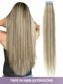 20 piezas de extensiones de cabello con cinta adhesiva, cabello humano real, 14-22 pulgadas, cinta adhesiva indolora de doble cara, extensiones de cabello con cinta adhesiva invisibles, rectas, adecuadas para fiestas, disfraces de Halloween - S18/613 - Ver 2