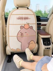 Car Seat Back Protector Kick Mat, Cute Capybara Rear Seat Cover With Transparent Storage Pocket, Waterproof, Anti-Slip, Dirt-Resistant, Scratch-Resistant, Cartoon Car Interior Accessory, Universal Fit For Most Sedans, SUVs, Suitable For Babies And Children - Multicolor - View 2