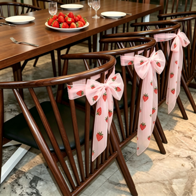8pcs 6x94 Inch Strawberry Chair Back Decor, Shiny Sheer Lace, Fresh Summer Style, Suitable For Outdoor Gatherings, Holiday Parties, Baby Showers, Weddings And Home Decor
