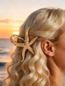 1pc New Starfish Claw Clip Hair Claw, Personalized Versatile Elegant Back Head Hair Bun Clip Hair Accessory - Gold - View 2
