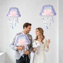 3件組 28英吋透明幻彩水母箔氣球，婚禮、生日、海洋派對、畢業派對裝飾氣球，海灘派對裝飾 - 3個透明炫彩水母 - 查看 7