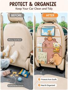 Car Seat Back Protector Kick Mat, Cute Capybara Rear Seat Cover With Transparent Storage Pocket, Waterproof, Anti-Slip, Dirt-Resistant, Scratch-Resistant, Cartoon Car Interior Accessory, Universal Fit For Most Sedans, SUVs, Suitable For Babies And Children - Multicolor - View 8