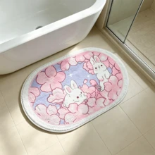 1 Oval Bathroom Mat Featuring A Cherry Blossom And White Rabbit Pattern; Suitable For Indoor And Outdoor Use. | Versatile Use: Ideal For Home Decor, Floor Mats, Bedroom Rugs, Kitchen Mats, Home Accents, Entryway Mats, Non-Slip Bathroom Mats, And Vaca - Multicolor - View 2