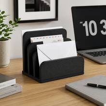 Wooden Mail Organizer 3 Tier Letter Holder Desk File Document Storage Box Envelope Paper Organization Accessories Shelf Home Office Desktop Caddy Rustic Wood Container Supplies Station - Multicolor - View 7
