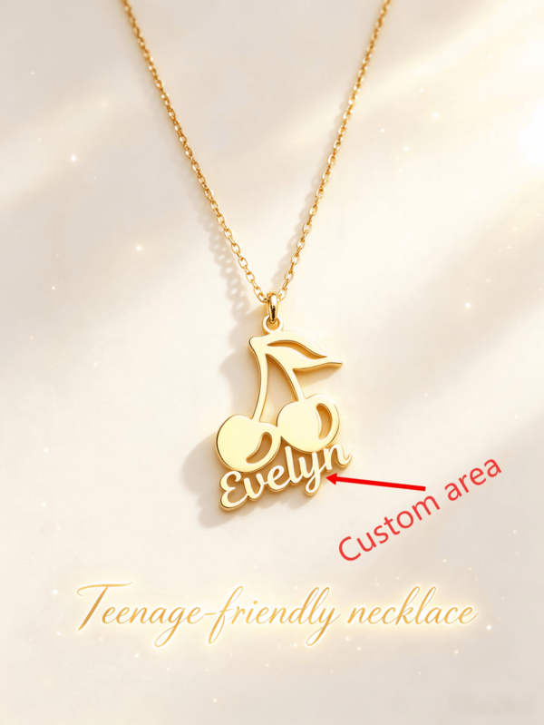 Customized Necklace, Customized Cherry Name Necklace, Personalized Cute Cartoon Cherry Necklace, Stainless Steel Minimalist Delicious Cherry Nameplate Pendant Necklace