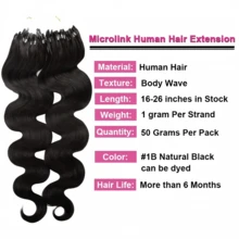 Micro Link Hair Extensions Human Hair Body Wave Micro Loop Hair Extension 100G Micro Link Tip Hair Extensions Real Human Hair - Natural Black - View 3