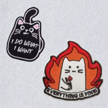 2 Stück lustige Katzen-Stickerei-Patches "Ich mache, was ich will" "Alles ist in Ordnung" Bügel-Applikationen, zum Dekorieren von Kleidung (Jacken, Sweatshirts, zerrissene Jeans), Taschen, Hüten, können auch zum Abdecken von Löchern in der Kleidung verwendet werden - Mehrfarbig - Übersicht 3