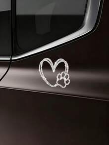 1pc Dog Paw Heart Shaped Sticker, Pet Love Cat & Dog, Shiny Reflective Car Sticker, Window Decor, Motorcycle Sticker, Laptop Cartoon Fashion Sticker - A - View 5