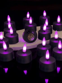 6件/12件/24件 LED電子茶蠟燭，電池供電無焰蠟燭，營造浪漫燭光氛圍，適用於家居裝飾、桌面中心裝飾、生日派對、婚禮裝飾、復活節及其他場合。(黑色) - 黑色 - 查看 5