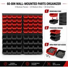 60-Bin Wall Mounted Storage Bins Parts Rack Organizer Garage Shop Tool Organizer For Screws, Nuts, Bolts, Nails, Beads, And Small Hardware Parts, With Wall Panel Black And Red - Multicolor - View 3