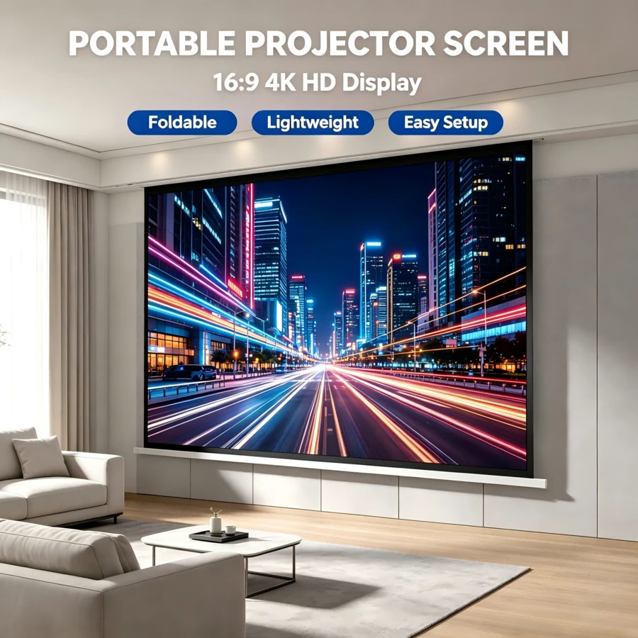Projector Screen 60 Inch, 84 Inch, 72 Inch, 100 Inch, 120 Inch, 150 Inch, Portable Foldable Projection Screen 16:9 4K 3D Indoor/Outdoor Movie Screen, Suitable For Home Theater, Camping And Entertainment Activities - Milk Silk Style - View 1