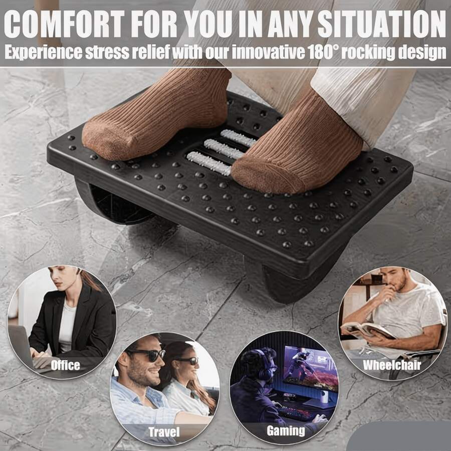 Ergonomic Under-Desk 180° Rocking Footrest, Anti-Fidget Roller Massage Foot Pad With Acupressure Massage Bumps And Comfortable Cushion, Relieves Stress And Corrects Sitting Posture, Suitable For Office, Home, Gaming, Travel And Wheelchair Use, Portable Office Accessory, Non-Slip Base, Random Color, Office Rest Support Tool - Random Styles - View 1