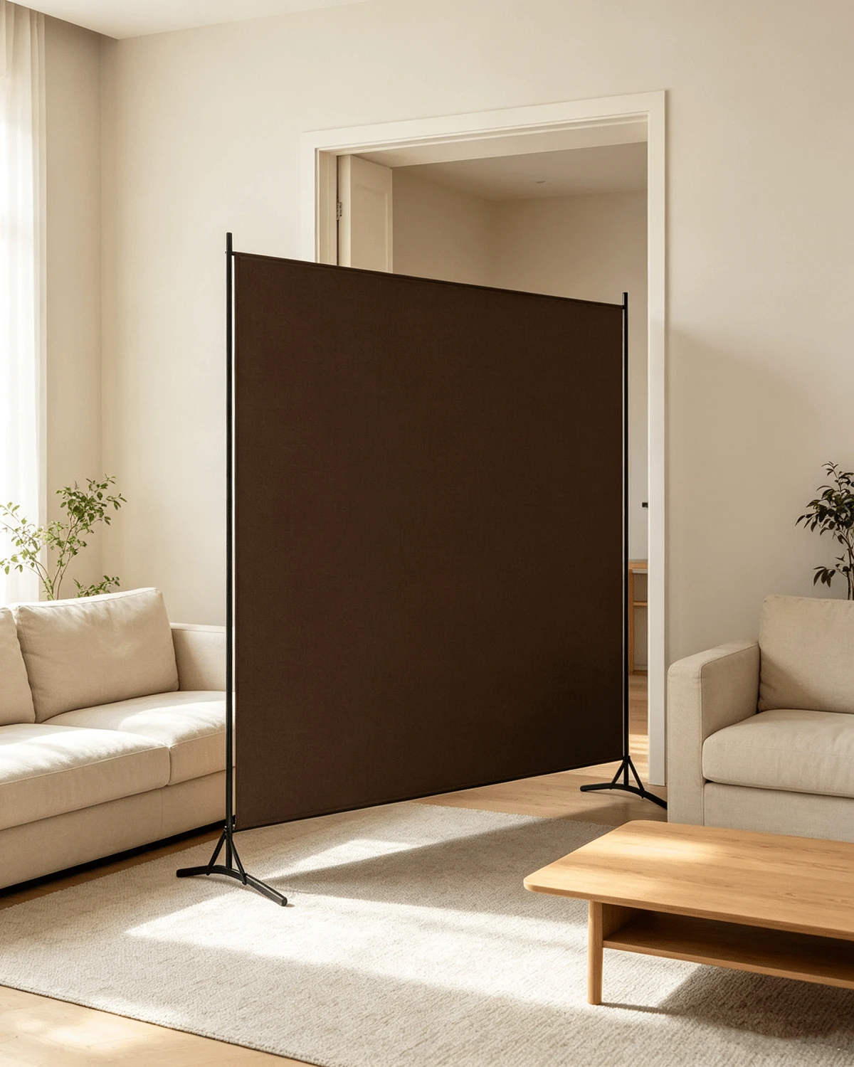 Natural Brown Fabric Room Divider 175x180cm Living Room Bedroom Kitchen Bathroom Hallway Entryway Interior - Brown - View 1