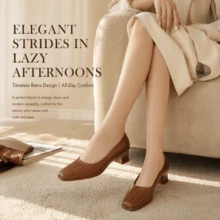 New Women's High Heel Elegant Commuter Closed Toe Pointed Toe Versatile Mid Heel Office Shoes - Brown - View 2
