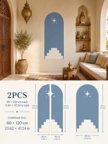 1PC/2PCS Boho Arch Wall Sticker, Removable Peel And Stick Wall Decal, Moon Star Islamic Nursery Decor For Kids Room, Bedroom And Living Room - Multicolor - View 21