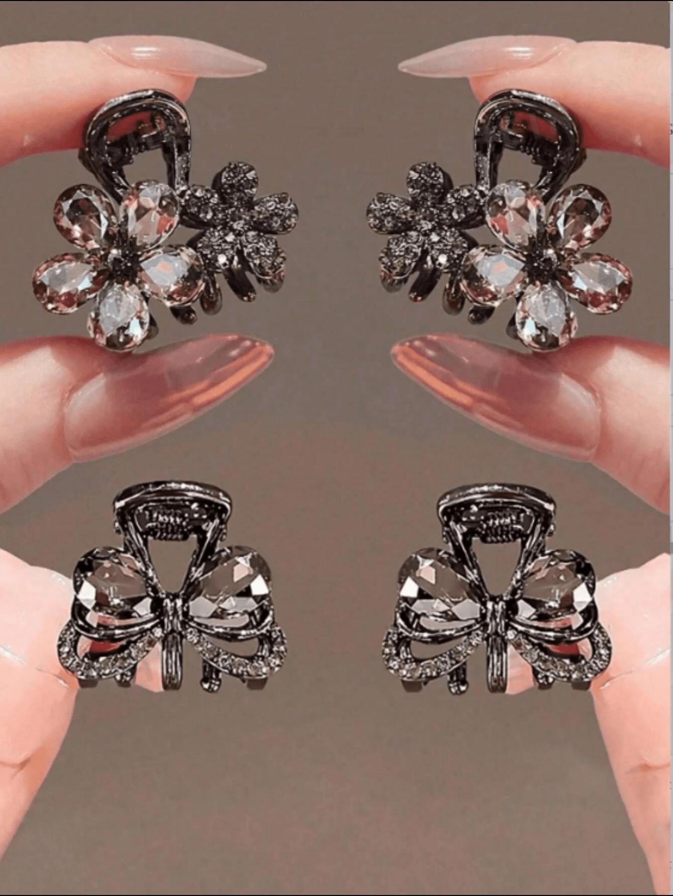 4pcs/2pcs/1pc Women's Light Luxury Alloy Rhinestone Crystal Small Hair Claw Clip Exquisite Flower Hair Claw Half-Up Hair Claw For Parties, Daily Work - Multicolor - View 1