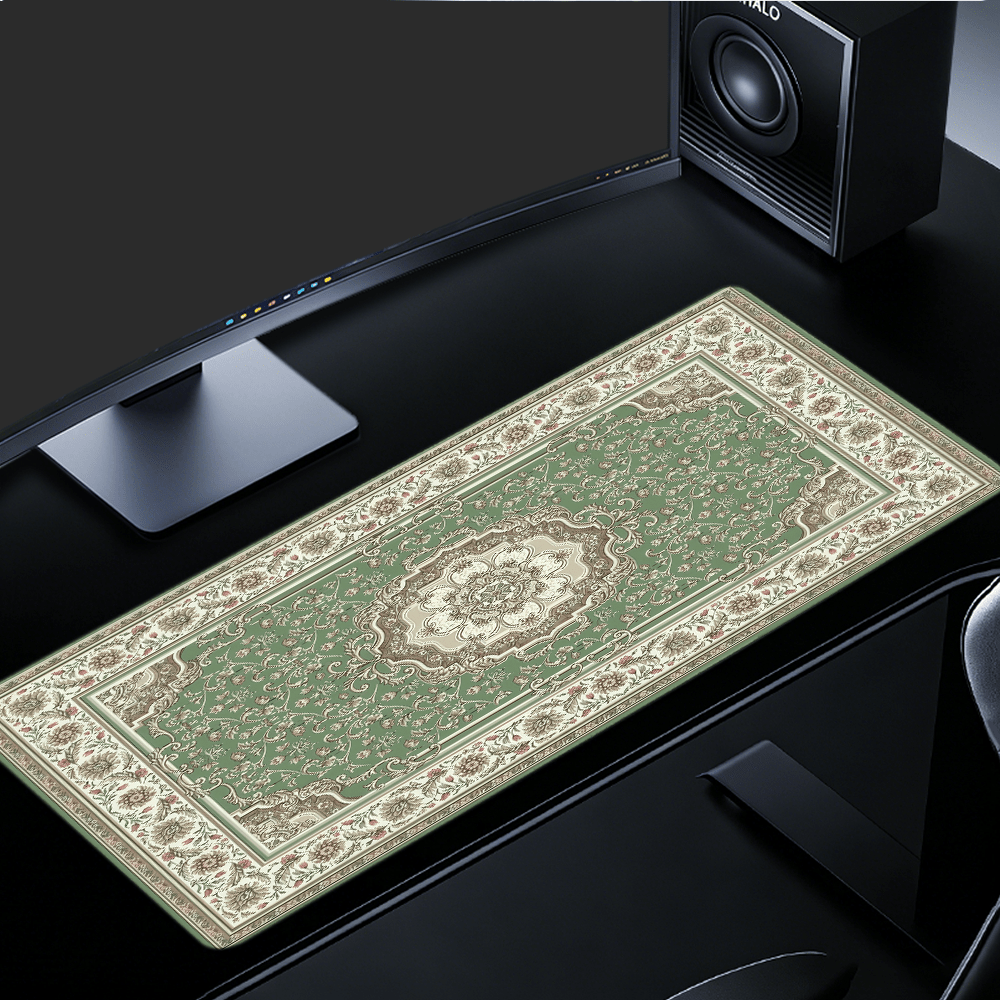 1pc Green Bohemian Desk Mat & Mouse Pad - 35.4x15.7 Inch Extra Large Size, Bohemian Theme Dual-Axis Design With Bohemian Pattern, Non-Slip Rubber Base, Wrist Support, Washable Polyester Surface, Multiple Colors And Bohemian Art Patterns, Perfect For Gaming Setup And Bohemian Enthusiasts. Desk Accessories, Office Supplies, Desk Mat, Mouse Pad - Green - View 4