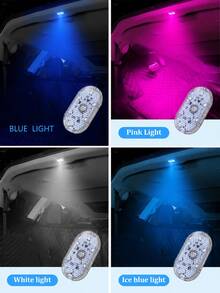 1//2/4pcs Car LED Ambient Lights, Footwell Lights & Interior Decor Lights. RGB Mini Wireless Stick-On Lights For Car Ceiling And Foot Area. First Use: Turn On The Switch And Charge Fully First(Random Style) - 彩色 - 查看 8