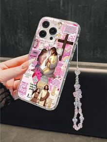 1pc Fashion Text Cross Jesus Phone Case Protective Cover, Bowknot Lanyard, Soft TPU Shockproof Anti-Drop Full Coverage Phone Case, Compatible With Iphone17/17Air/17pro/17promax/16/16plus/16pro/16Promax/15/14Plus/13/12/11 Protective Shell, Thickened Anti-Scratch Leather Texture Phone Protective Case - Multicolor - View 3
