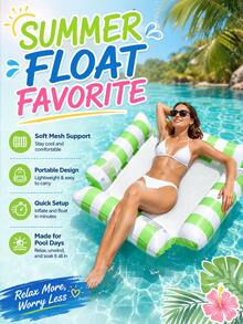 Oversized Inflatable Water Hammock, Striped 4-Tube Pool Float With Breathable Mesh Center, Portable Lounger For Adults, Pool, Beach & Summer Vacation - Water Sofa - View 4