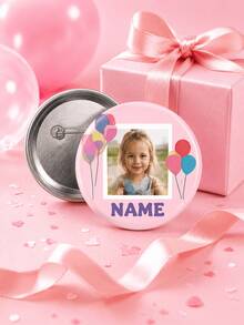 1 pieza Insignia redonda personalizada con foto y nombre con diseño de globos de colores, botón de retrato personalizado para niños para mochila, chaqueta, bolsa escolar o fiesta - Multicolor - Ver 3
