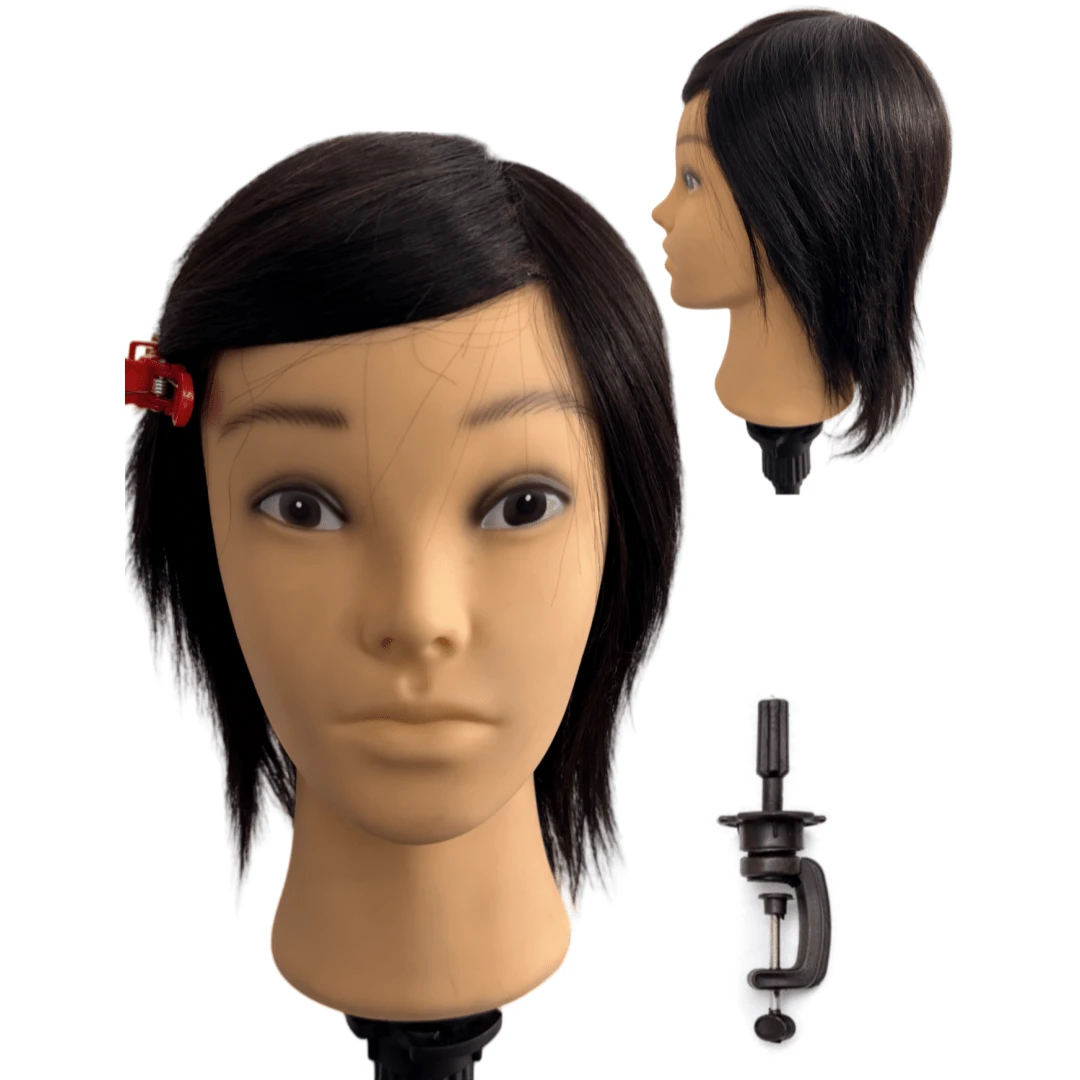 Cabeza de práctica de cabello humano completo de 6 pulgadas para principiantes, herramienta de entrenamiento de corte de cabello corto, herramienta de práctica de peluquería