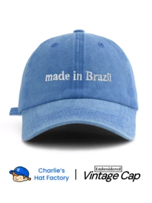 1pc Unisex Vintage Washed Baseball Cap - "Made In Brazil" Personalized Embroidery - Multiple Vintage Colors Available - Soft Texture Adjustable Dad Hat Confident Style Social Gift - Made In Brazil - View 6