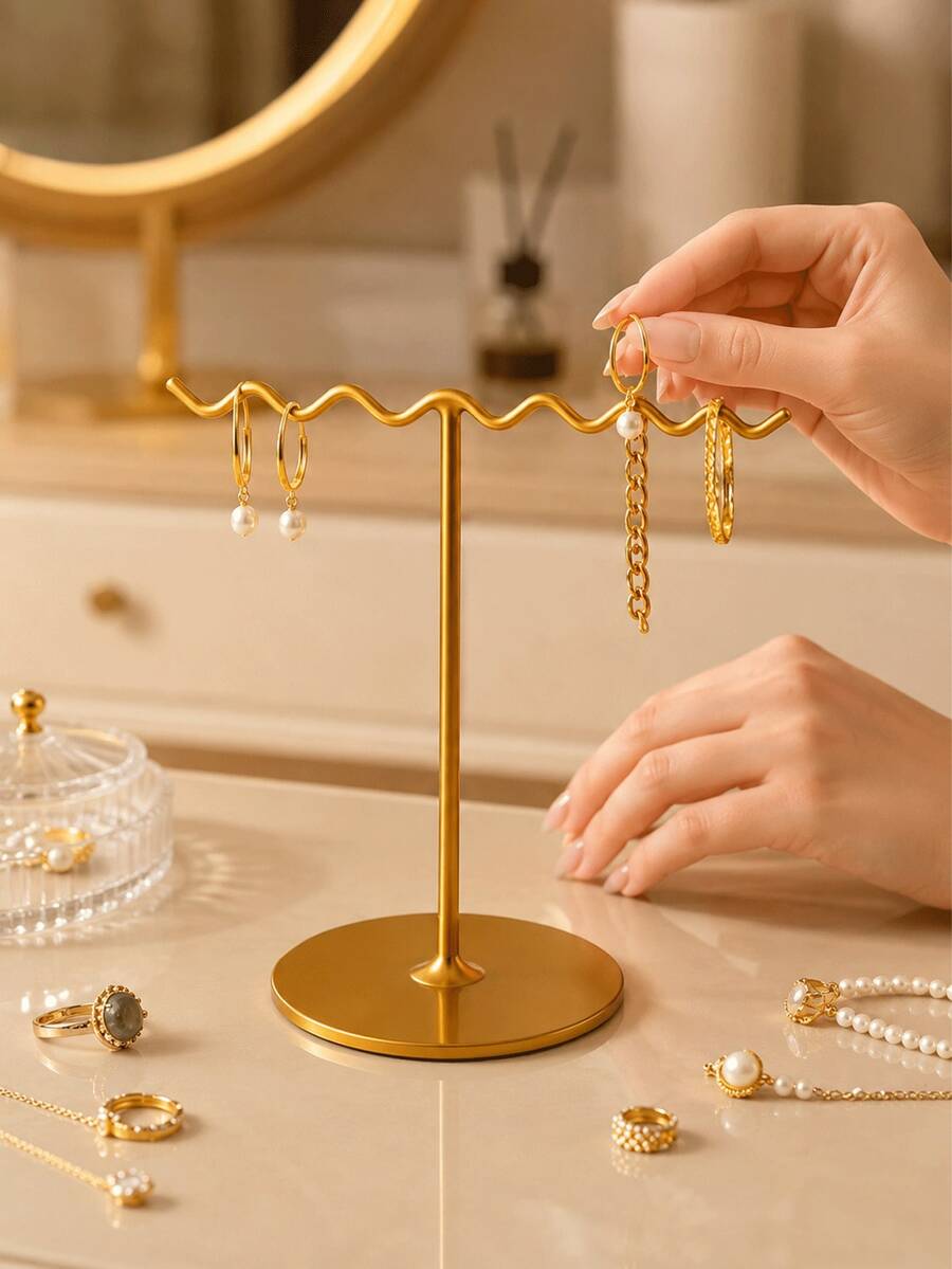 Metal Jewelry Storage Rack, Multi-Function Necklace Hanging Hook Stand, Vertical Jewelry Display Rack, Metal Design, Suitable For Necklaces, Bracelets, Earrings, Rings, Keys, Jewelry, Space-Saving Desktop Vanity Decor, Home Essential Accessory - Multicolor - View 1
