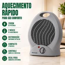 Aquecedor de Ar Elétrico 2000W 220V Termoventilador Portátil Aquecimento Rápido para Quarto Sala Escritório Ambiente Compacto com Ventilação - Cinza Claro - Visão 2