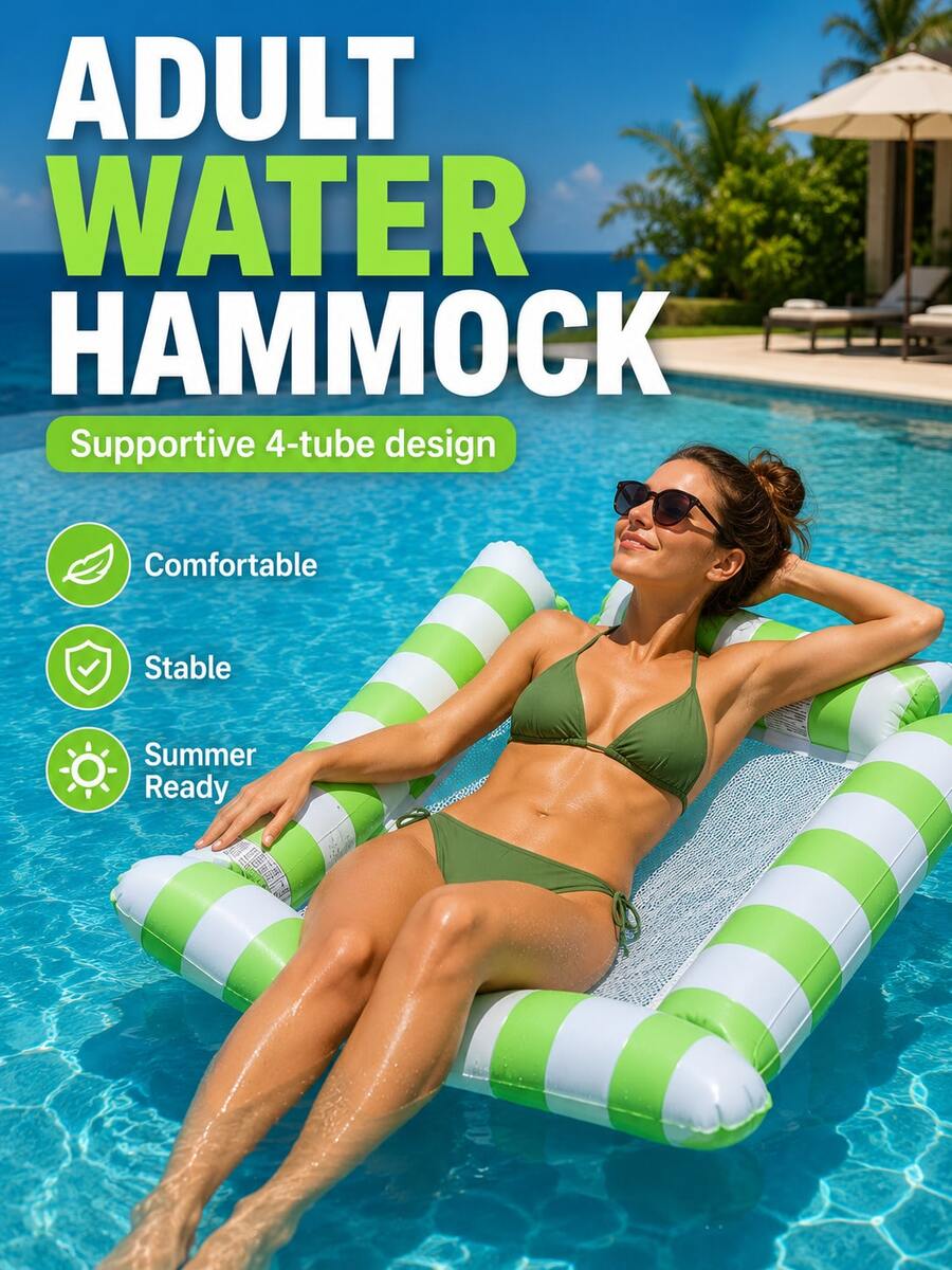 Oversized Inflatable Water Hammock, Striped 4-Tube Pool Float With Breathable Mesh Center, Portable Lounger For Adults, Pool, Beach & Summer Vacation - Water Sofa - View 1