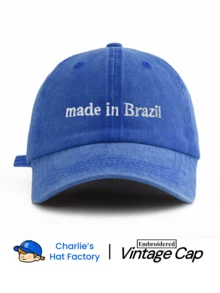 1pc Unisex Vintage Washed Baseball Cap - "Made In Brazil" Personalized Embroidery - Multiple Vintage Colors Available - Soft Texture Adjustable Dad Hat Confident Style Social Gift - Made In Brazil - View 18