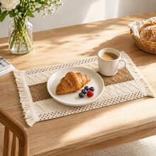 1pc Bohemian Style Woven Placemat, Rustic Farmhouse Burlap Table Mat With Tassels, Nordic Style Table Decor Mat, Coffee Table Mat, Home Bowl & Plate Mat, Home Decor - Multicolor - View 2