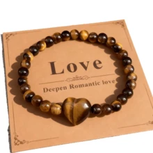 Pulsera de Corazón de Piedra Natural, Cuentas de Piedra Natural Combinadas con un Diseño de Corazón, Expresando Amor y Hermosas Bendiciones, Regalo Perfecto para Familia, Amantes y Amigos, Pulsera de Pareja para Uso Diario, Festivales y Fiestas - Multicolor - Ver 18