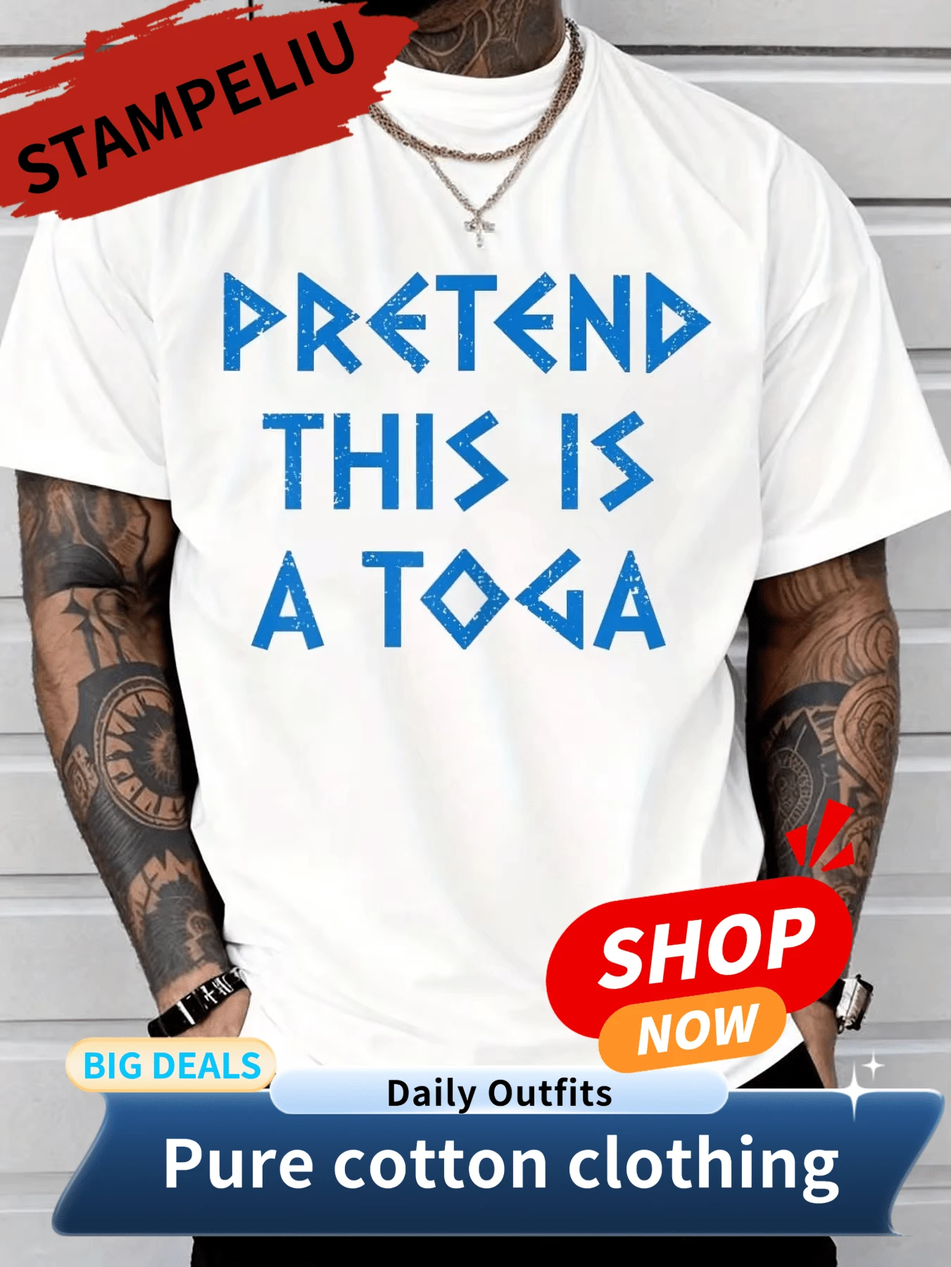 100% Pretend This Is A Toga Party Funny Greek Party Costume T-Shirt Street Hip-Hop Style Men's T-Shirt - White - View 1