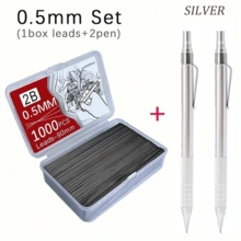 2 Pencils + 1 Box Of 250/1000 Lead Refills 0.3/0.5/0.7/2.0mm Low Center Of Gravity Metal Automatic Drawing Pencils, Office Supplies | Back To School | Affordable Student Supplies | School Entrance Gift (2 Pencils + 1 Box Of Lead Refills) - Multiple Styles - View 12