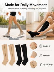 Zippered Open Toe Compression Socks: Breathable Women's Sports Calf Compression Socks, Featuring Elastic Zipper Design, Suitable For Running, Fitness And Daily Wear, With Side Zipper And Open Toe Design - Multicolor - View 9