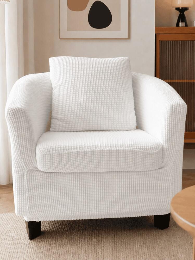 Waffle Tub Chair Slipcover Set 3Pcs Full Wrap Elastic Armchair Protector, Detachable Seat Cushion & Decor Pillow, Pet Friendly Anti-Slip Dustproof Scratch Resistant Washable Chair Cover - Multicolor - View 5