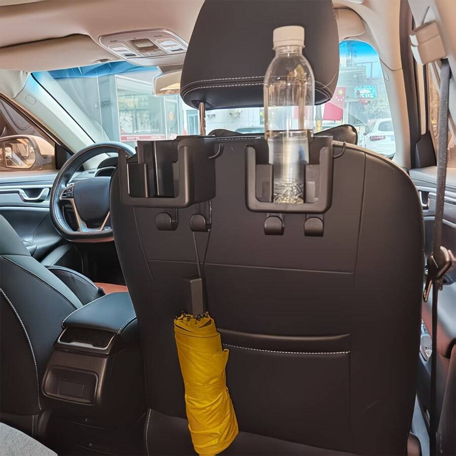 Multifunctional Car Seat Back Organizer With Cup Holder, Phone Holder And Hooks, Suitable For Most Car Models, Can Hold Water Bottles, Tea Bags, Trash Bags And Glasses, Car Storage, Rear Seat Cup Holder, Space-Saving Design
