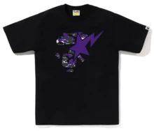 Camiseta unisex Y2K de hombros caídos 2026 B.A.P.E con estampado de estrella camuflaje silueta 100 % algodón camiseta a juego para pareja estilo streetwear - Negro - Ver 1